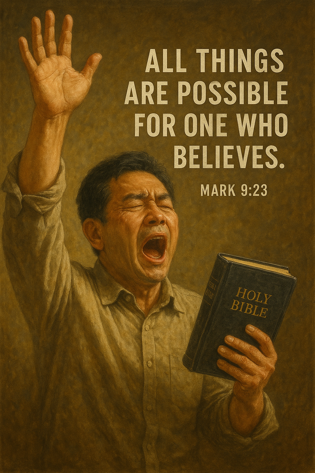 막 9:23-24 말씀을 보며&amp;#44; 믿는 자에게 모든 것이 가능함을 다시금 묵상하며&amp;#44; 제가 주님 안에서 불가능해 보이는 것도 선포기도함으로써 모든 것이 가능하다고 선포하며 믿음의 기도&amp;#44; 약속의 말씀을 가지고 선포기도하는 모습입니다.