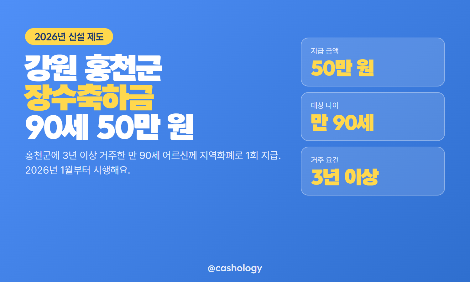 강원 홍천군 장수축하금 90세 지급 대표 안내