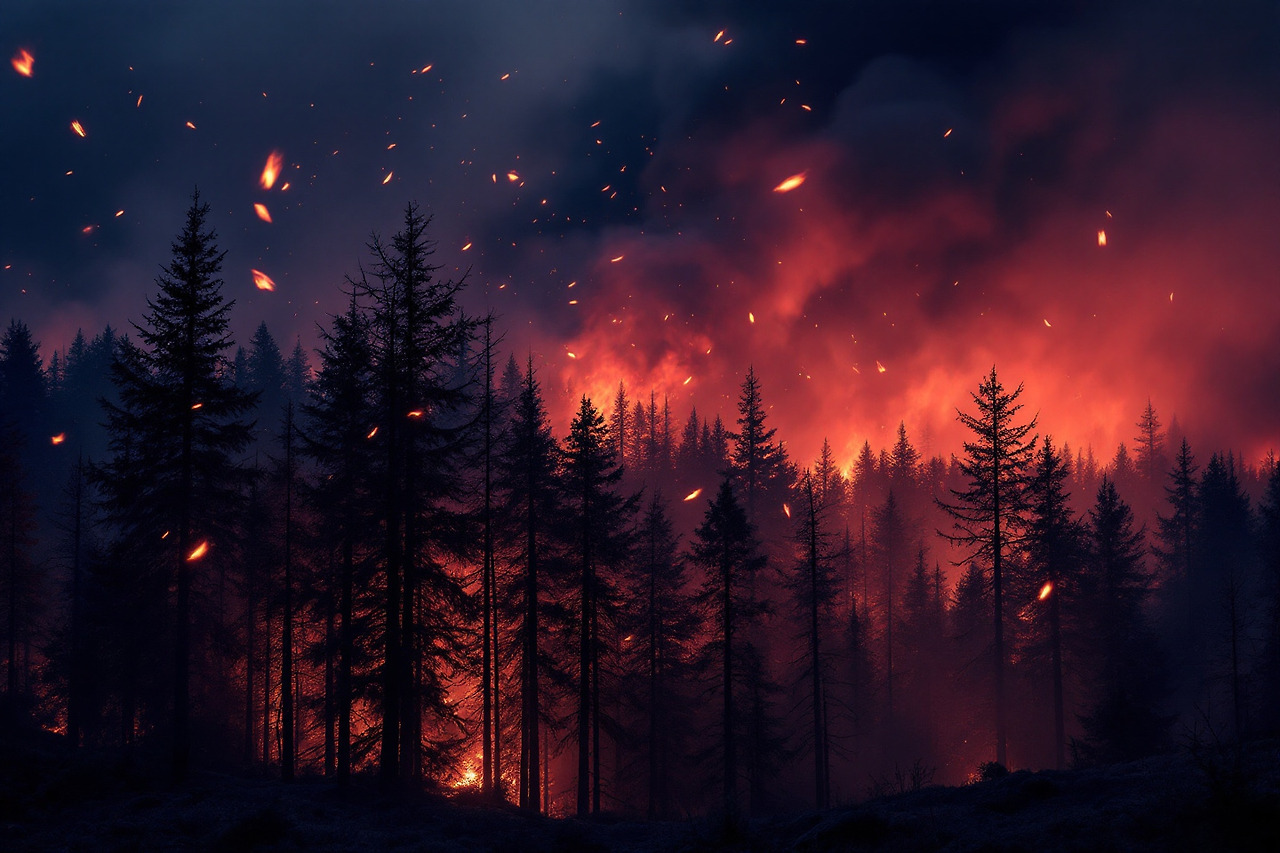 바람에 날리는 불꽃들