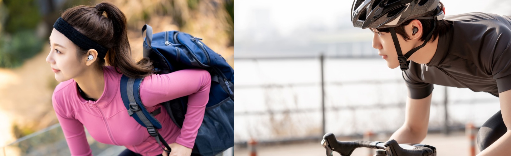 LinkBuds를 착용하고 등산과 라이딩을 즐기는 모습