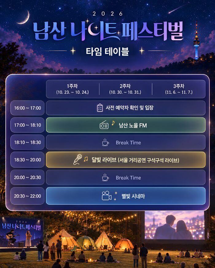 남산 나이트 페스티벌 캠프닉 프로그램일정
