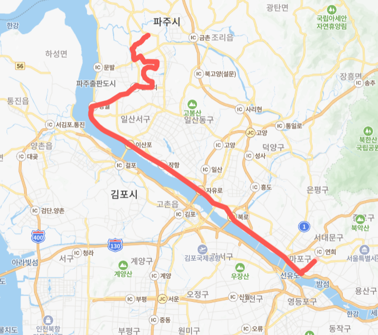 파주-서울-3100N번-버스-노선-지도