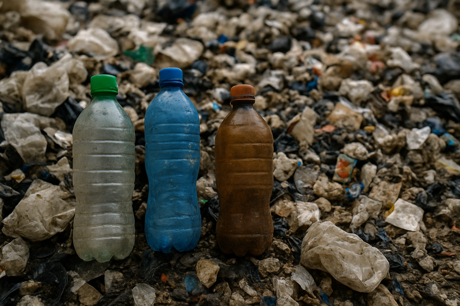 쓰레기더미 속에 있는 재활용되지 않는 유색 플라스틱 이미지