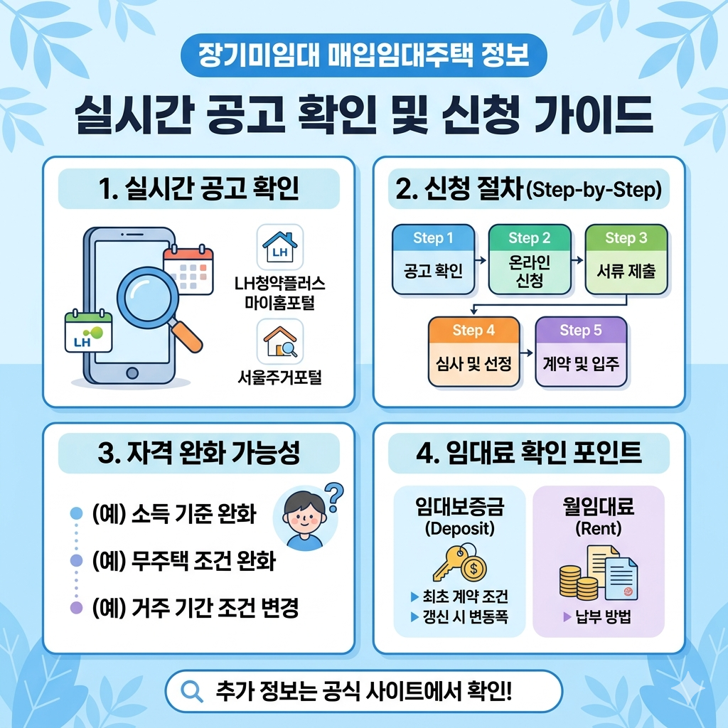 SH 장기미임대 매입임대주택 신청 방법과 실시간 공고 확인 인포그래픽