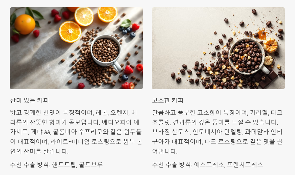 산미있는 커피와 고소한 커피의 차이