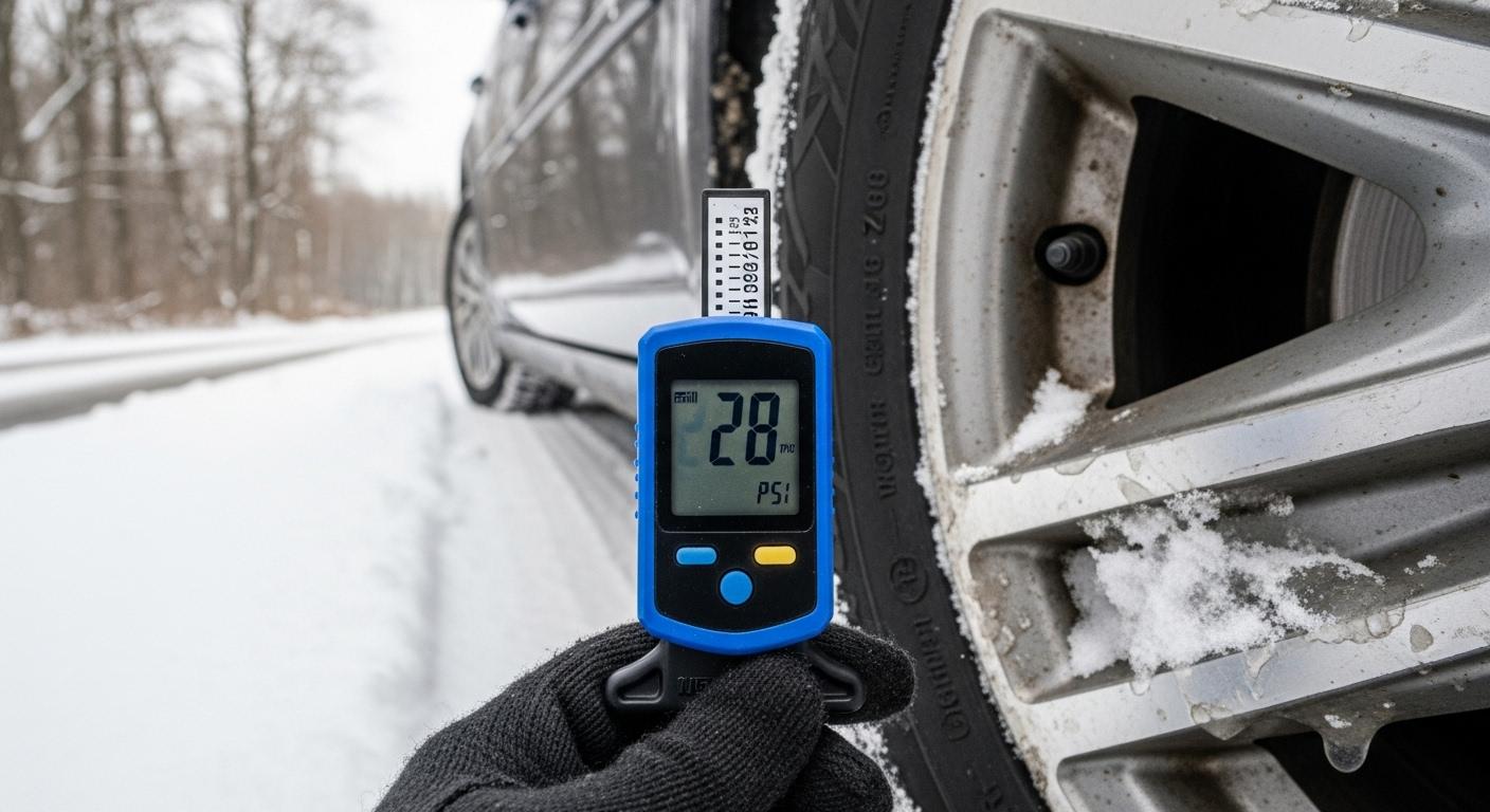 겨울 자동차 타이어 공기압