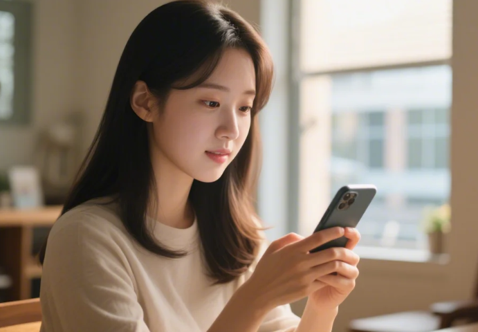 스마트폰으로 민생회복 지원금을 신청하는 모습