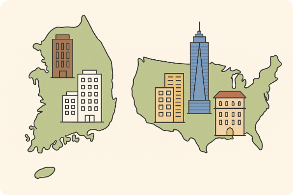 한국과 미국 리츠 시장 비교 일러스트