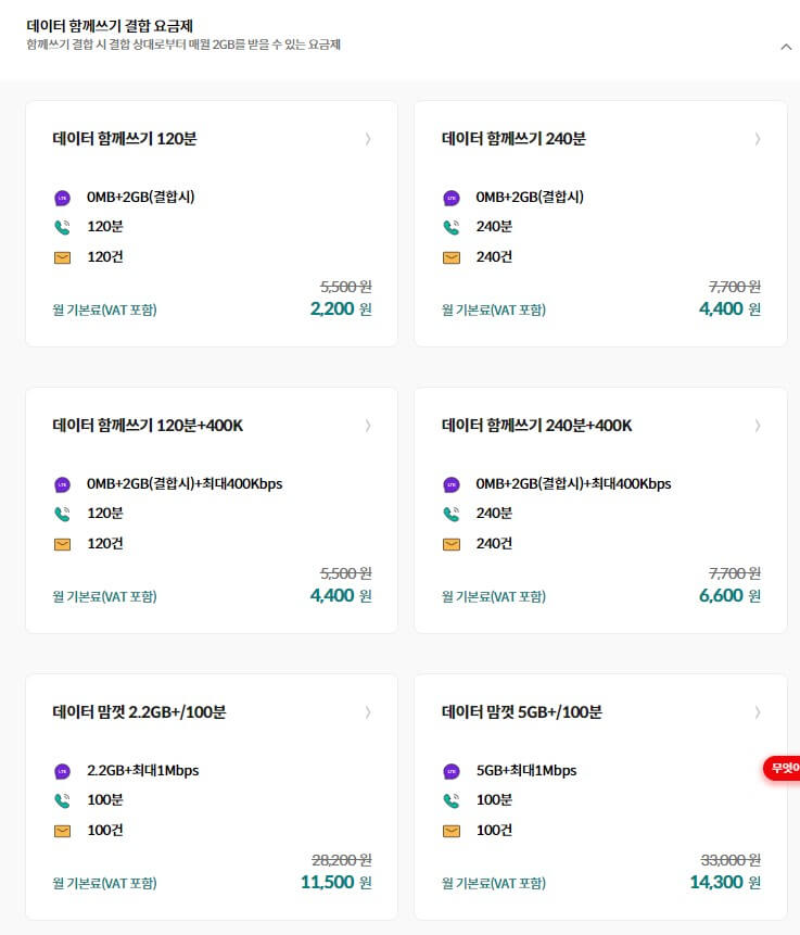 함께쓰기 결합 요금제