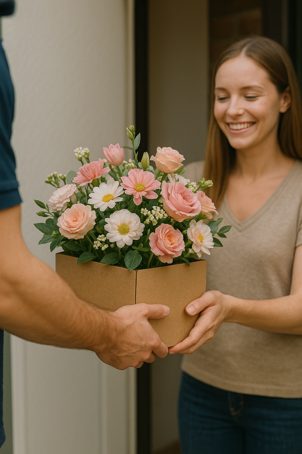 꽃을 배달하고 있는 사진