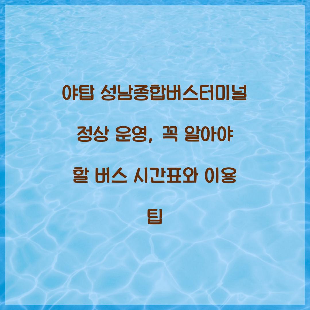 야탑 성남종합버스터미널 정상 운영