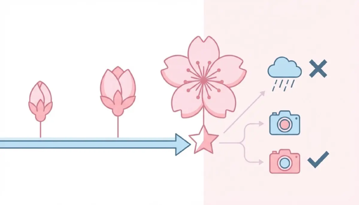 벚꽃 개화 상태별 사진 촬영 팁 및 주말 나들이 날씨 체크포인트 인포그래픽