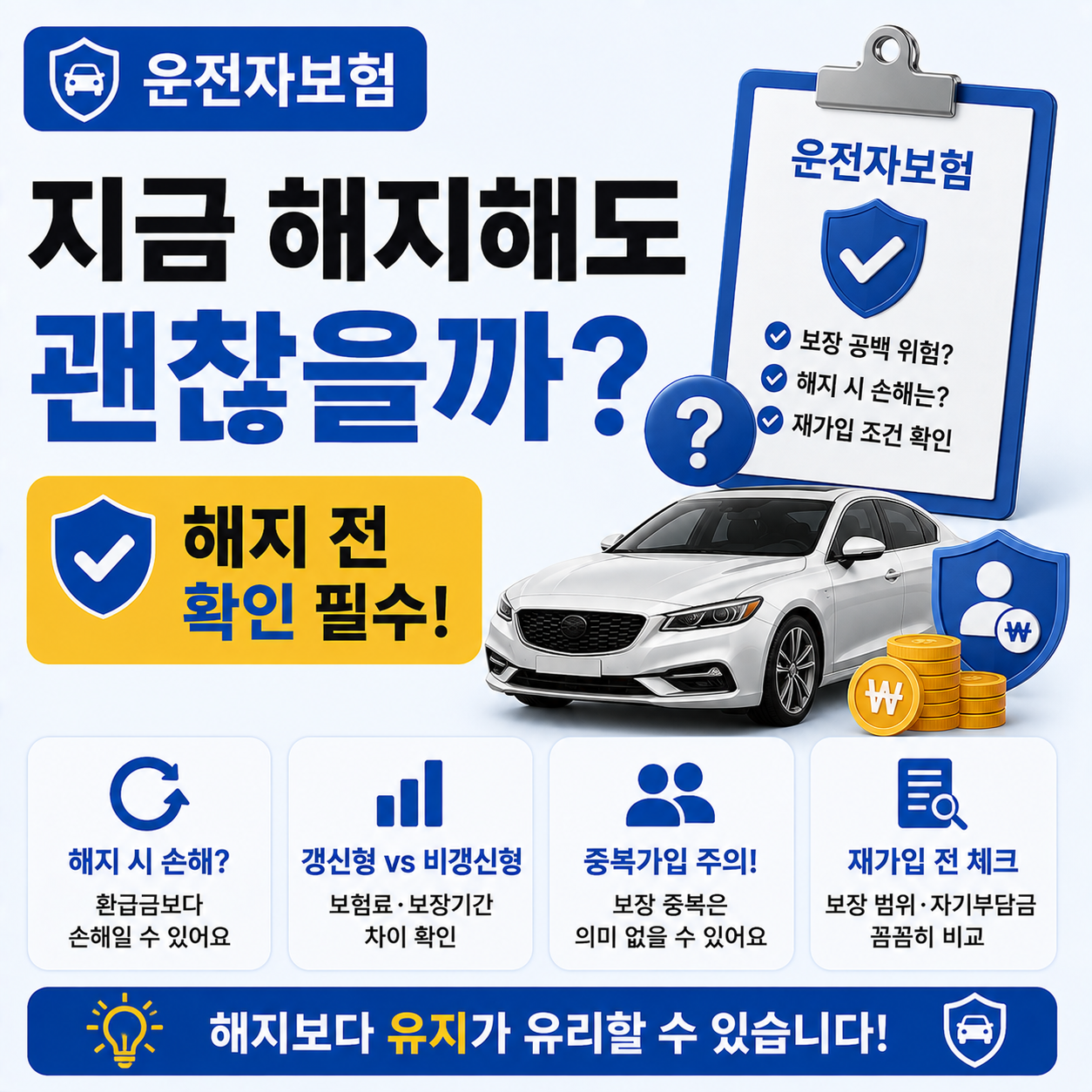 운전자보험 해지 여부를 고민하는 운전자 이미지