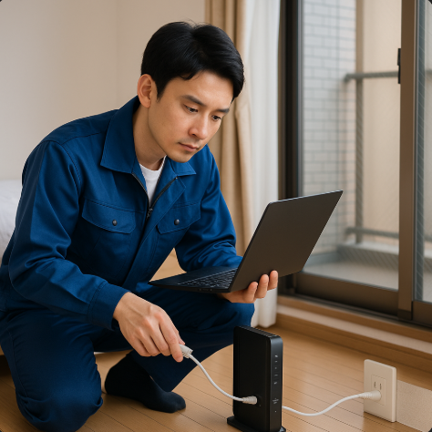 일본 원룸에 인터넷을 설치하는 모습입니다.