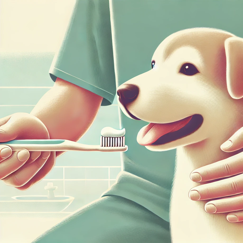 양치 중인 강아지 일러스트