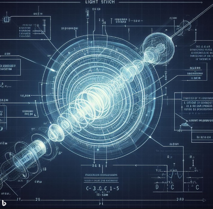 빛이 진공 속에서 1cm 가는 데 걸리는 시간을 나타내는 그림(made by Bing)