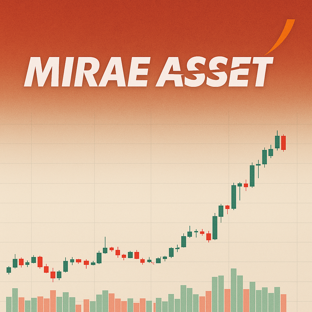 미래에셋 로고와 상승세를 보이는 주가 그래프가 함께 표현된 이미지