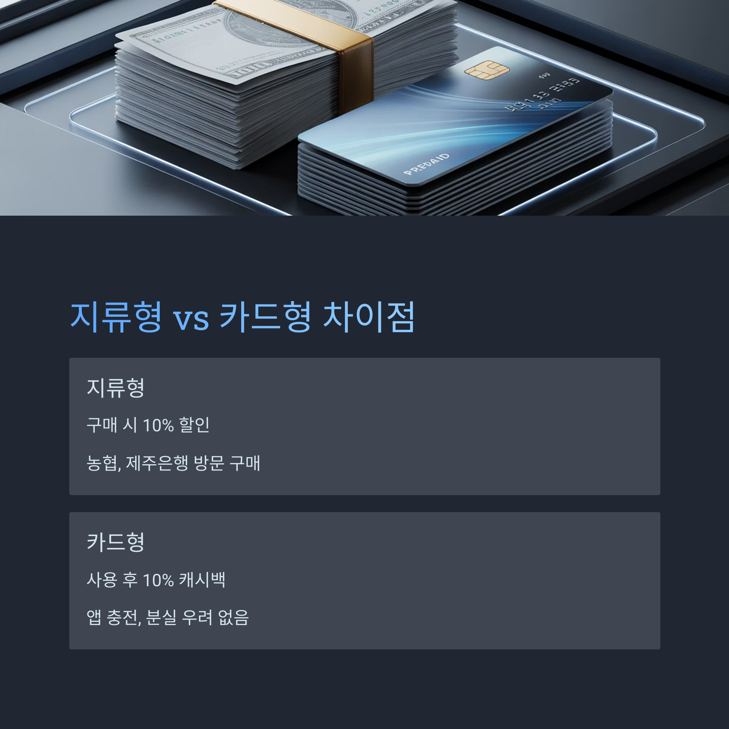 탐나는전은 지류형과 카드형으로 나뉘며 각각 장단점