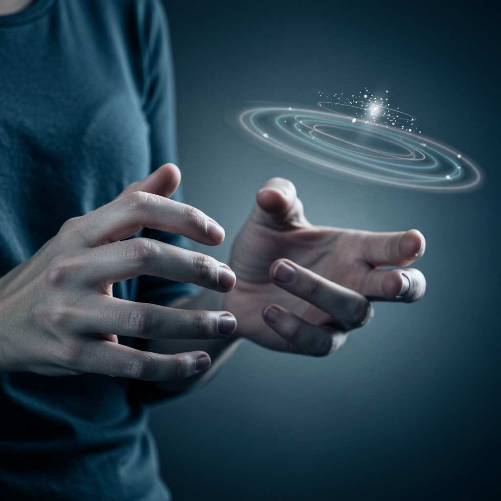 저혈당의 초기 증상인 손떨림과 어지러움을 예술적이고 상징적으로 표현한 이미지.