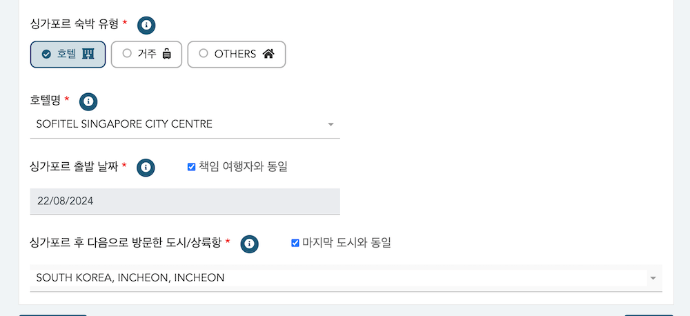 싱가포르 입국신고서 작성법 추가 여행자
