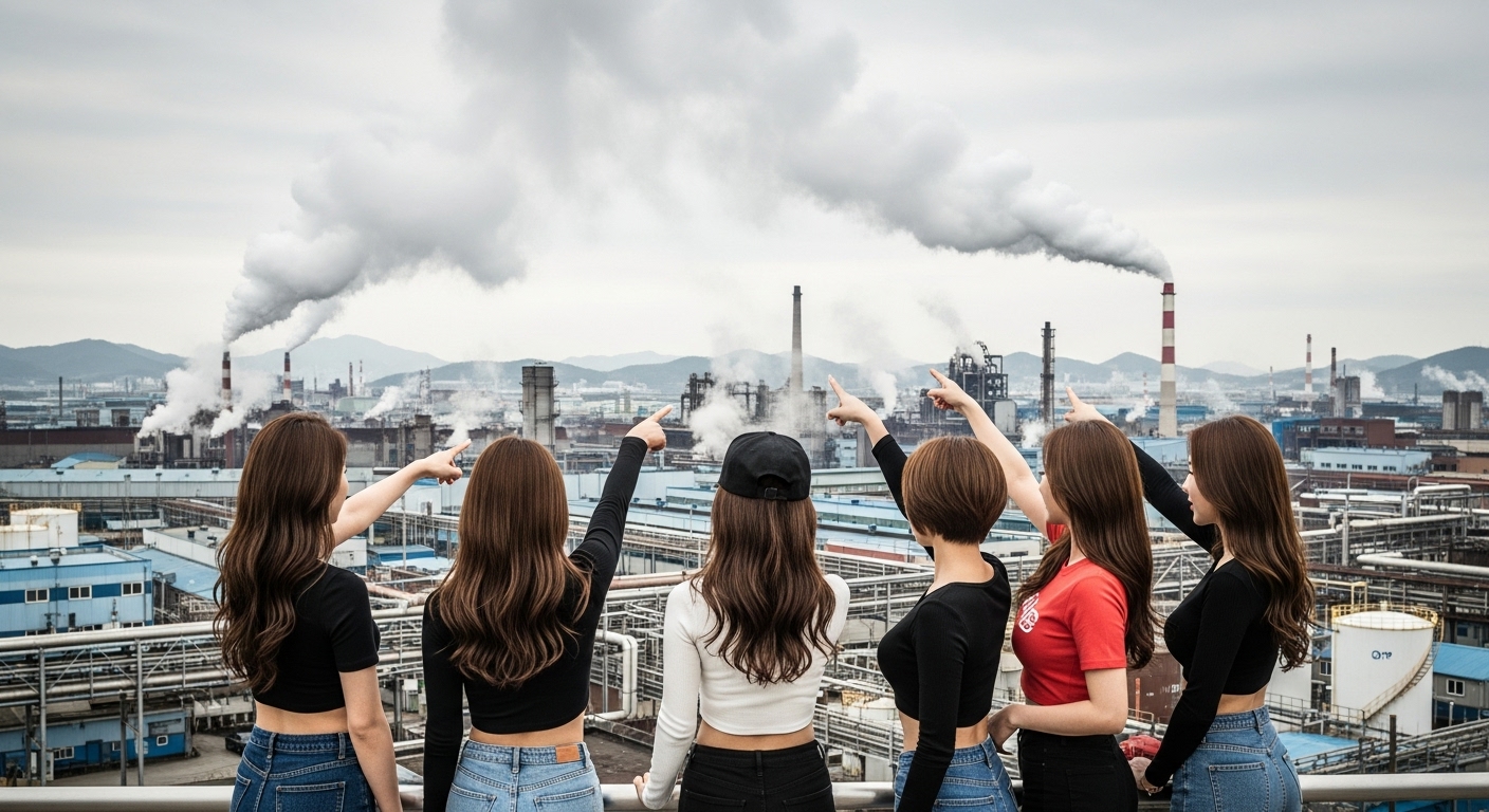 매연을 바라보는 여자들