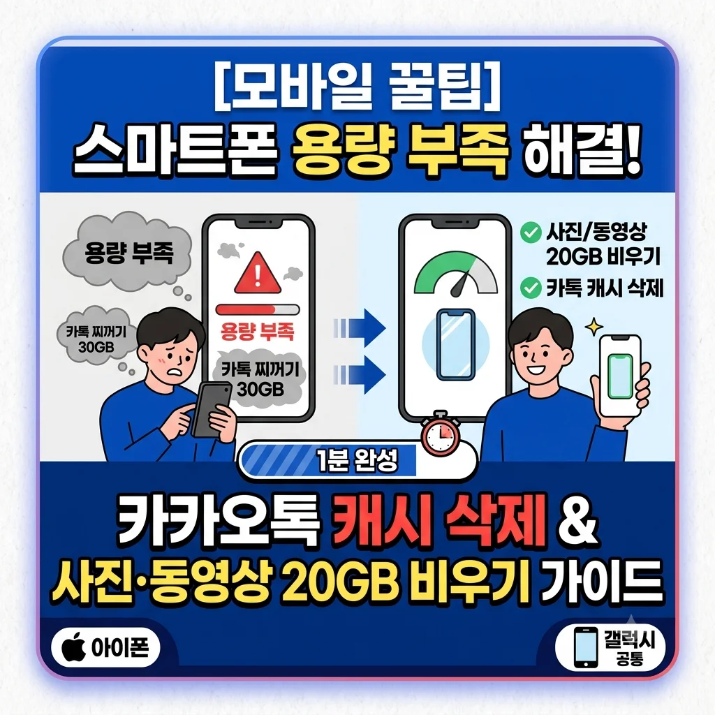 스마트폰 저장공간 부족 1분 해결 카카오톡 캐시 삭제 및 20GB 용량 확보 가이드 대표 썸네일