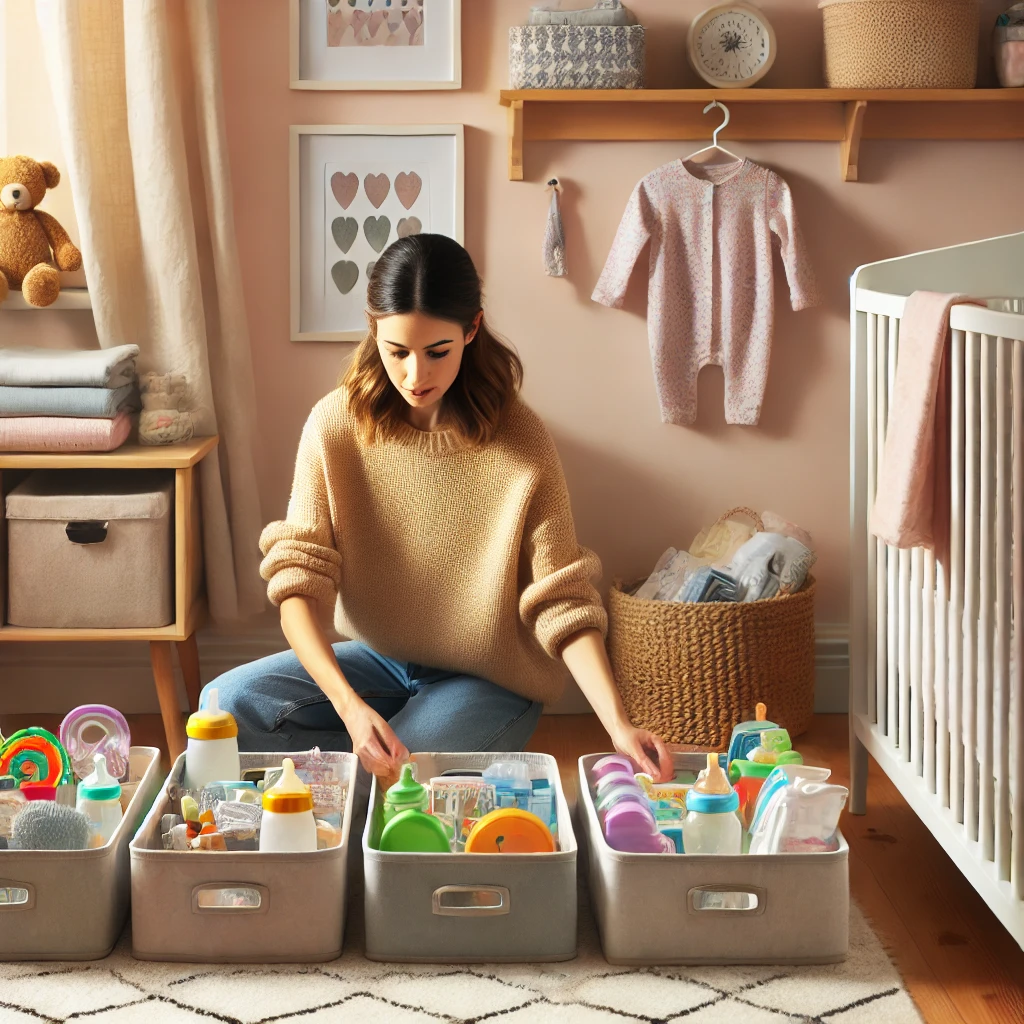 육아용품 정리하는 엄마 사진