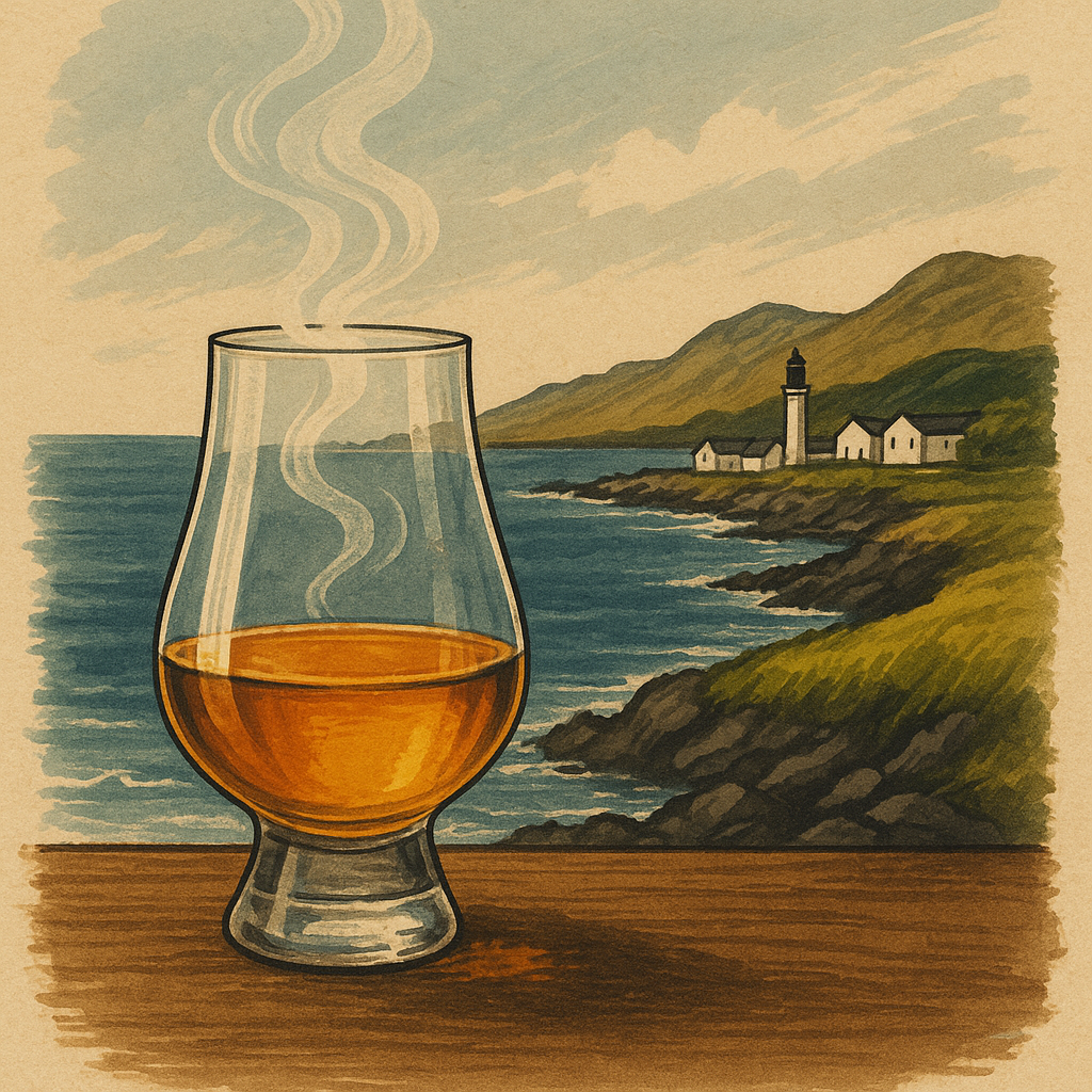 피트향이 나는 아일라 위스키 한 잔과 바닷바람 부는 스코틀랜드 해안 풍경