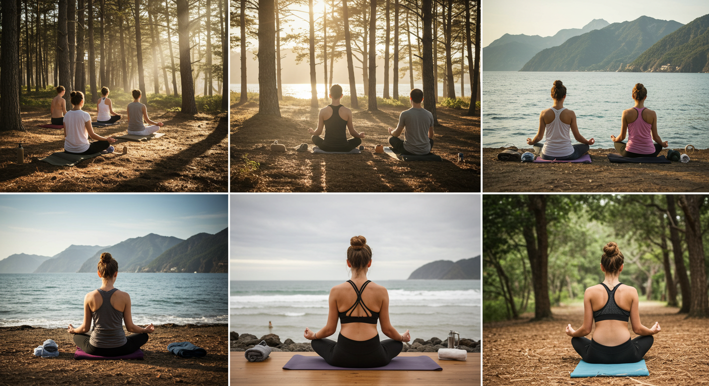 다양한 명상 자세와 환경 사진