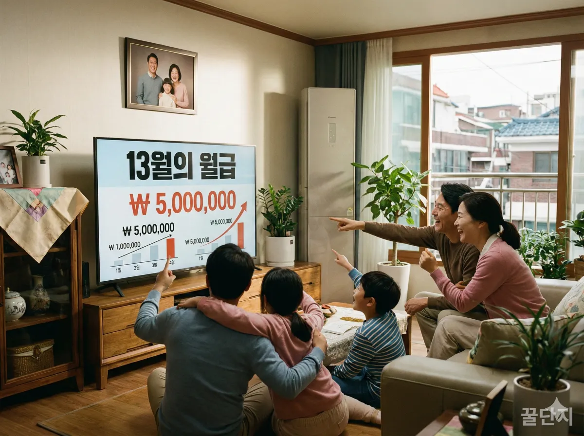 2026년 연말정산 환급액을 확인하며 기뻐하는 한국인 가족