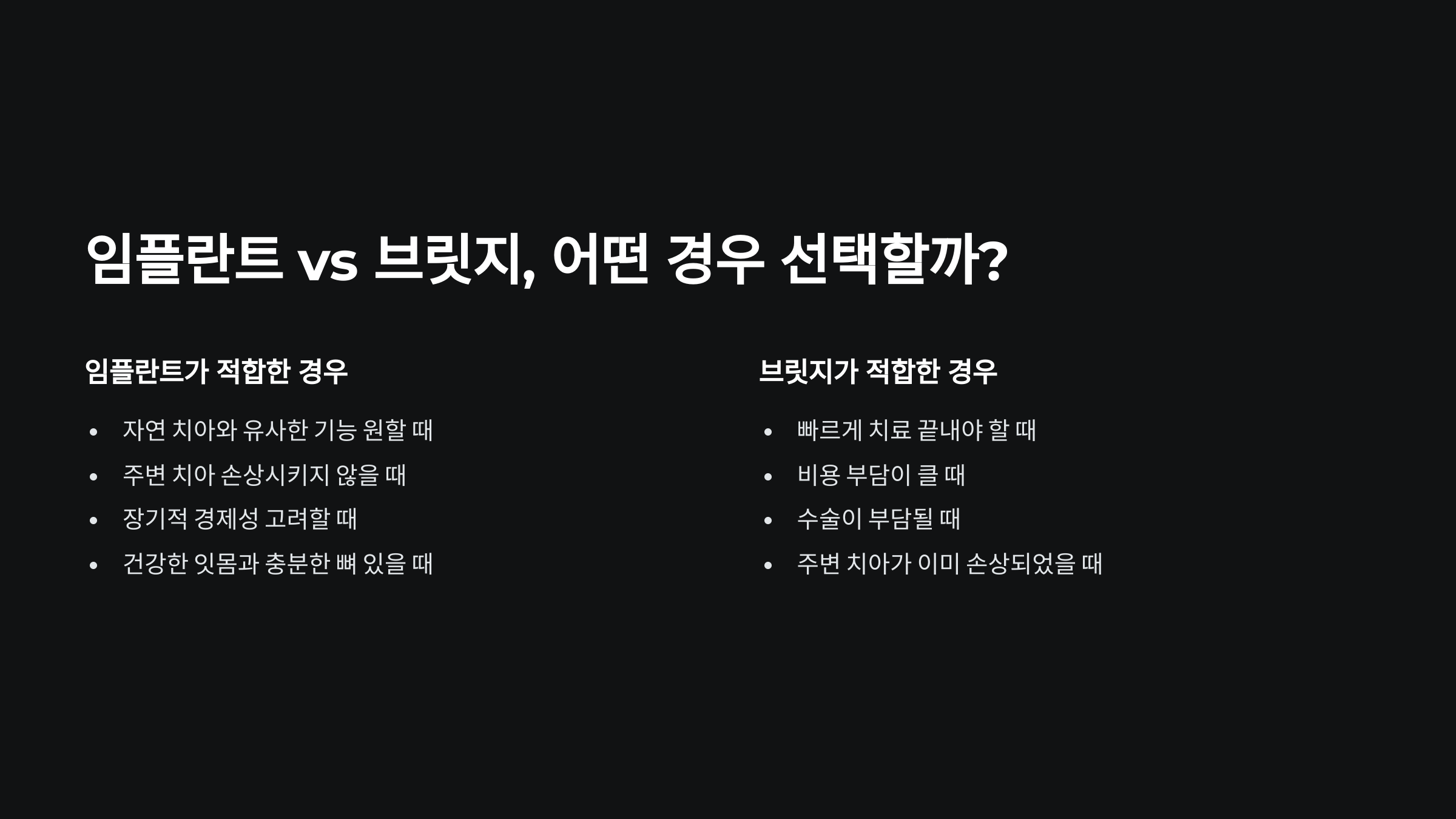 임플란트 vs 브릿지, 어떤 경우 선택할까?