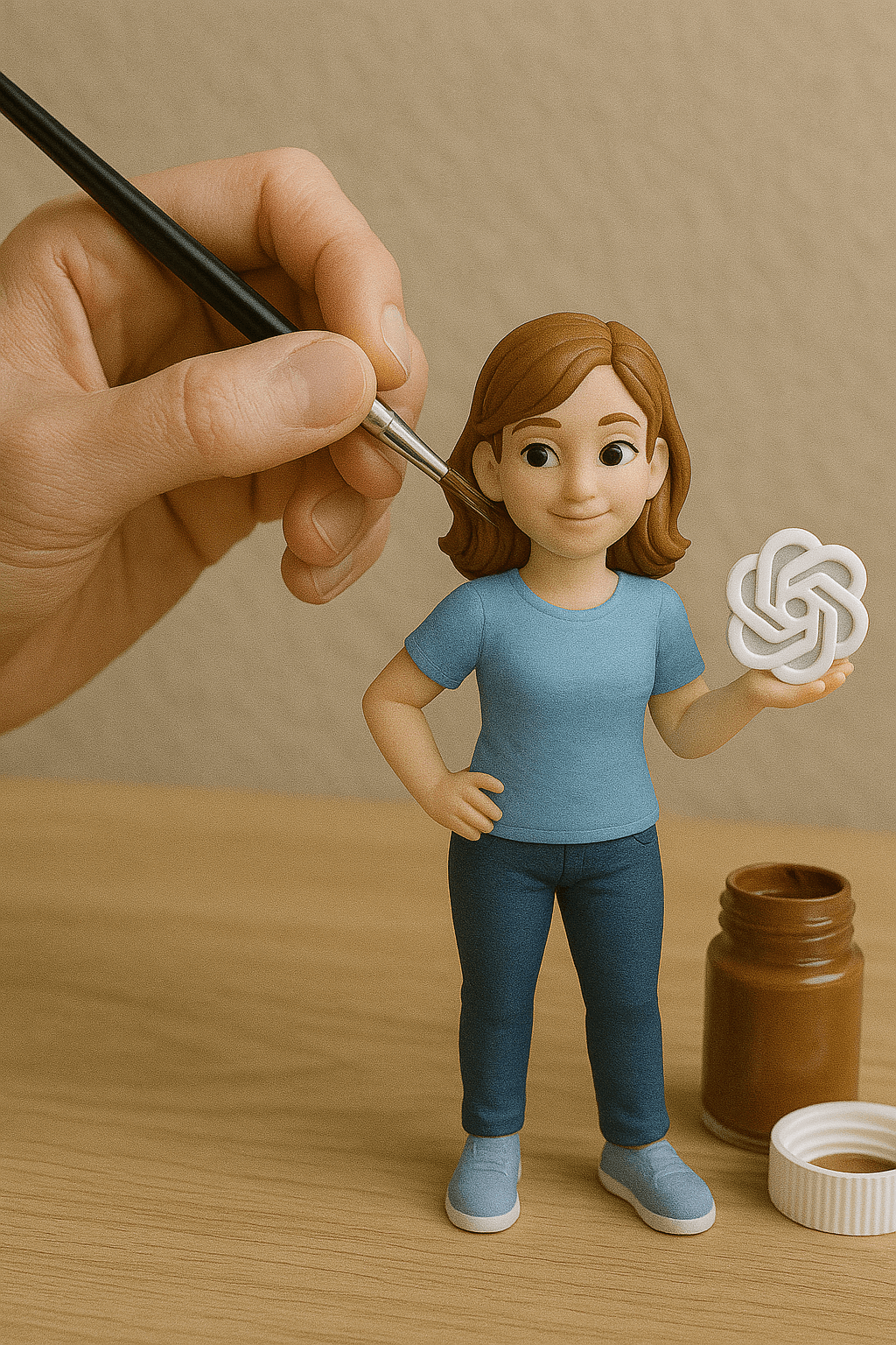 피규어 머리카락을 채색하는 장면