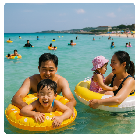 바다 가족 수영 사진