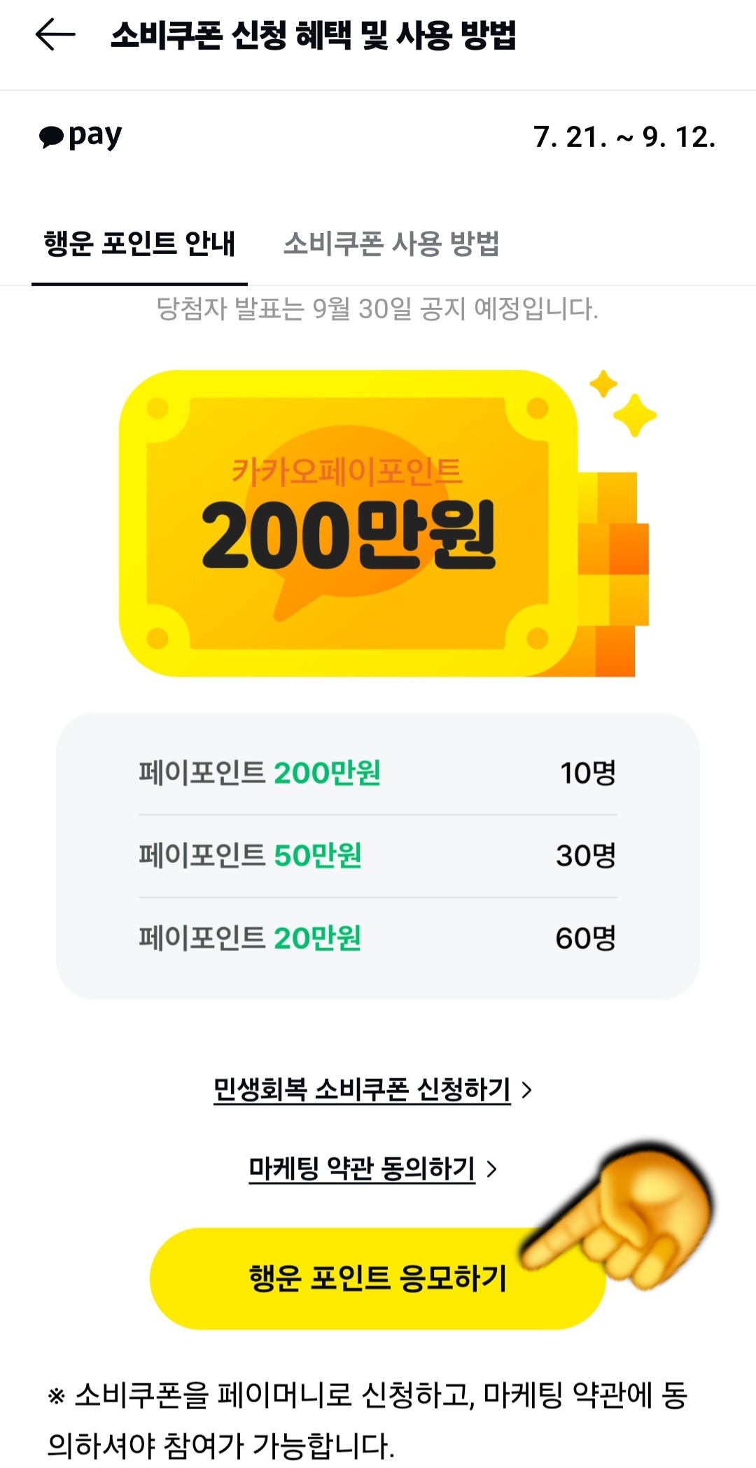 카카오페이-민생지원금-신청방법-안내-그리고-다시-아래로-스크롤-하다보면-행운-포인트와