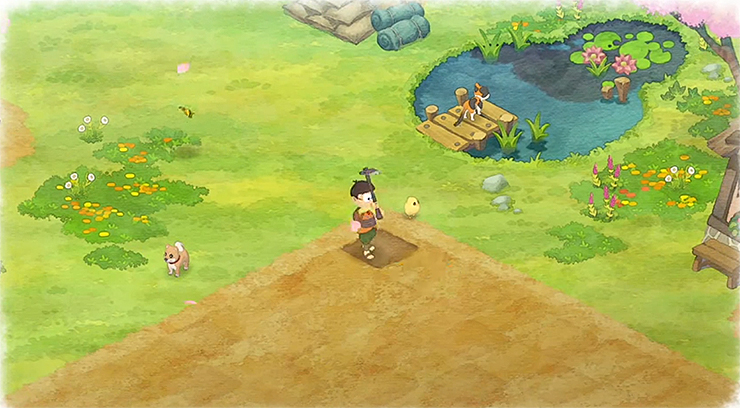 도라에몽-목장-스토리-밭-가꾸는-장면