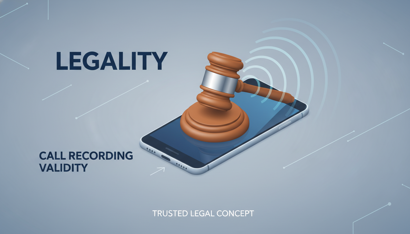 통화녹음의 법적 합법성을 상징하는 스마트폰과 판사봉 일러스트
