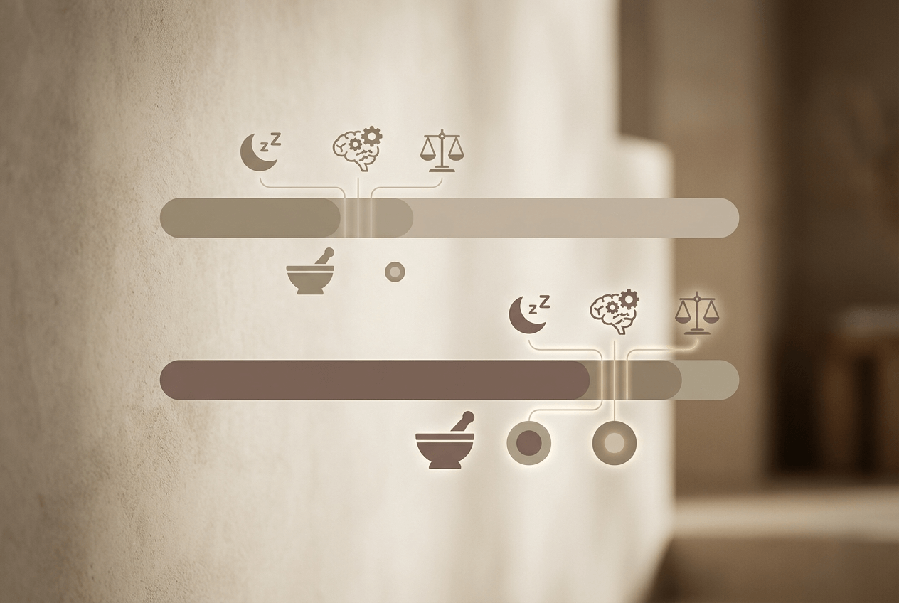 아슈와간다 복용 목적별로 300mg과 600mg 구간을 아이콘 막대로 표시한 글자 없는 미니 인포그래픽