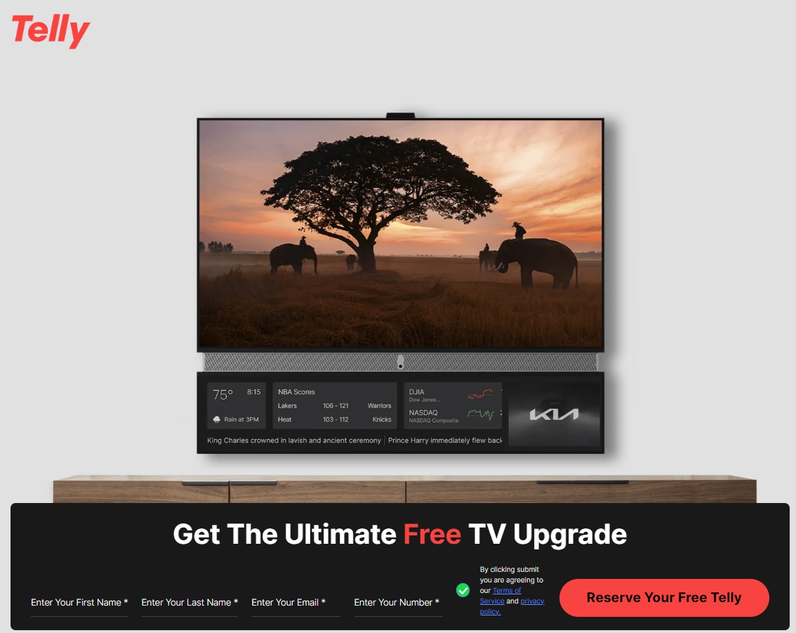 광고를 보면 55인치 4K TV를 무료로 제공하는 Telly