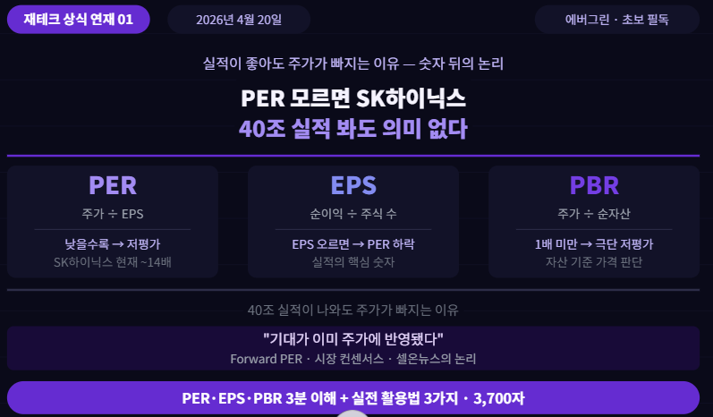 장인 재테크 - PER이 뭔지 모르면 SK하이닉스 40조 실적 봐도 의미 없다