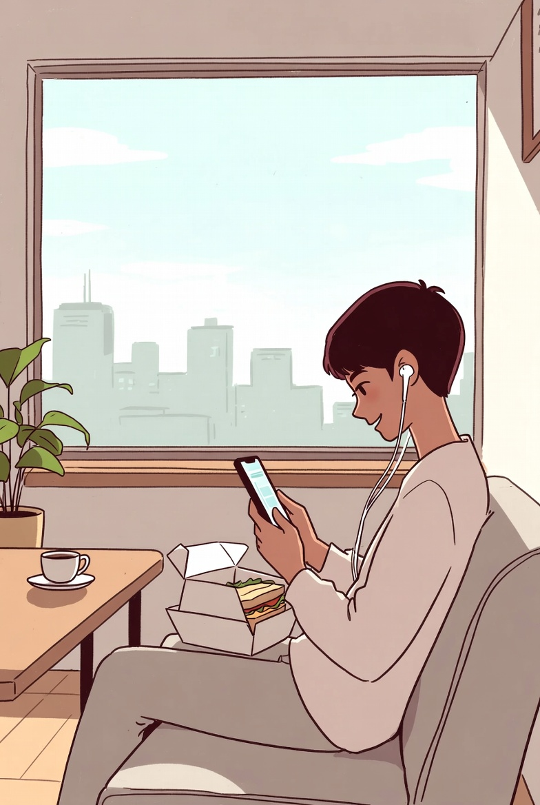 점심시간 혼자서 마케팅 타깃 전략을 준비하는 모습 &ndash; 경영전략 의사결정 생활속경영전략