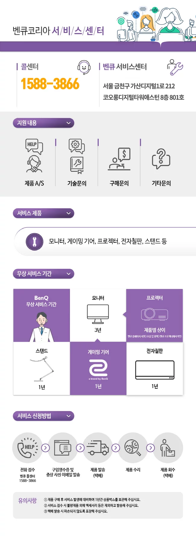 BENQ 벤큐코리아 서비스센터 안내
