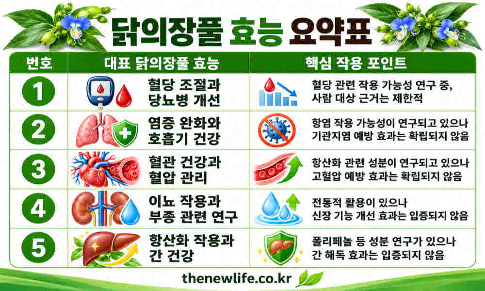 닭의장풀 효능 요약표