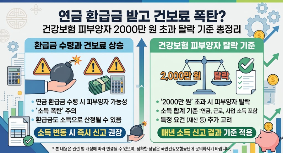 연금 환급금 받고 건보료 폭탄? 건강보험 피부양자 2000만 원 초과 탈락 기준 총정리