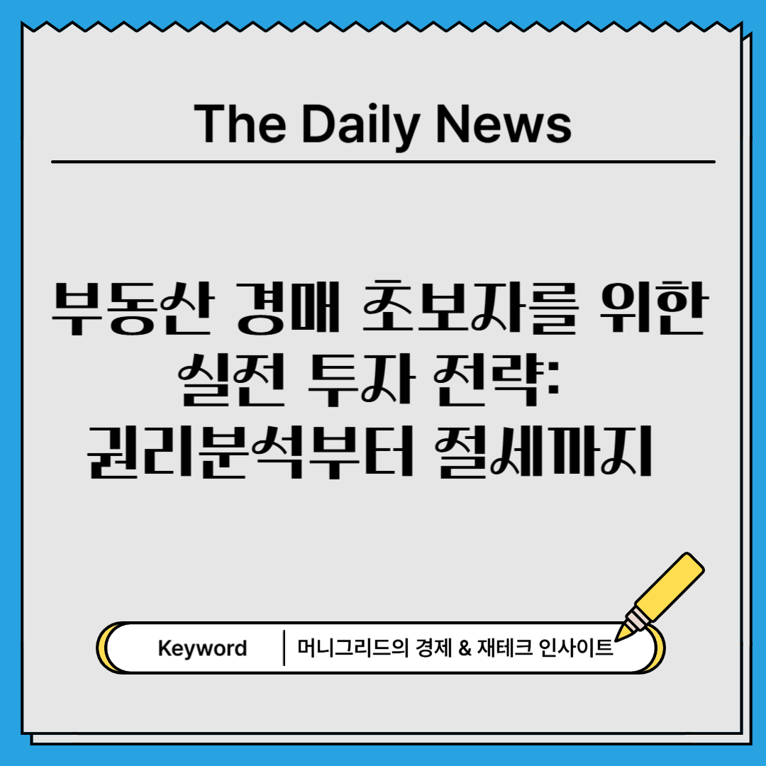 부동산 경매 초보자를 위한 실전 투자 전략: 권리분석부터 절세까지