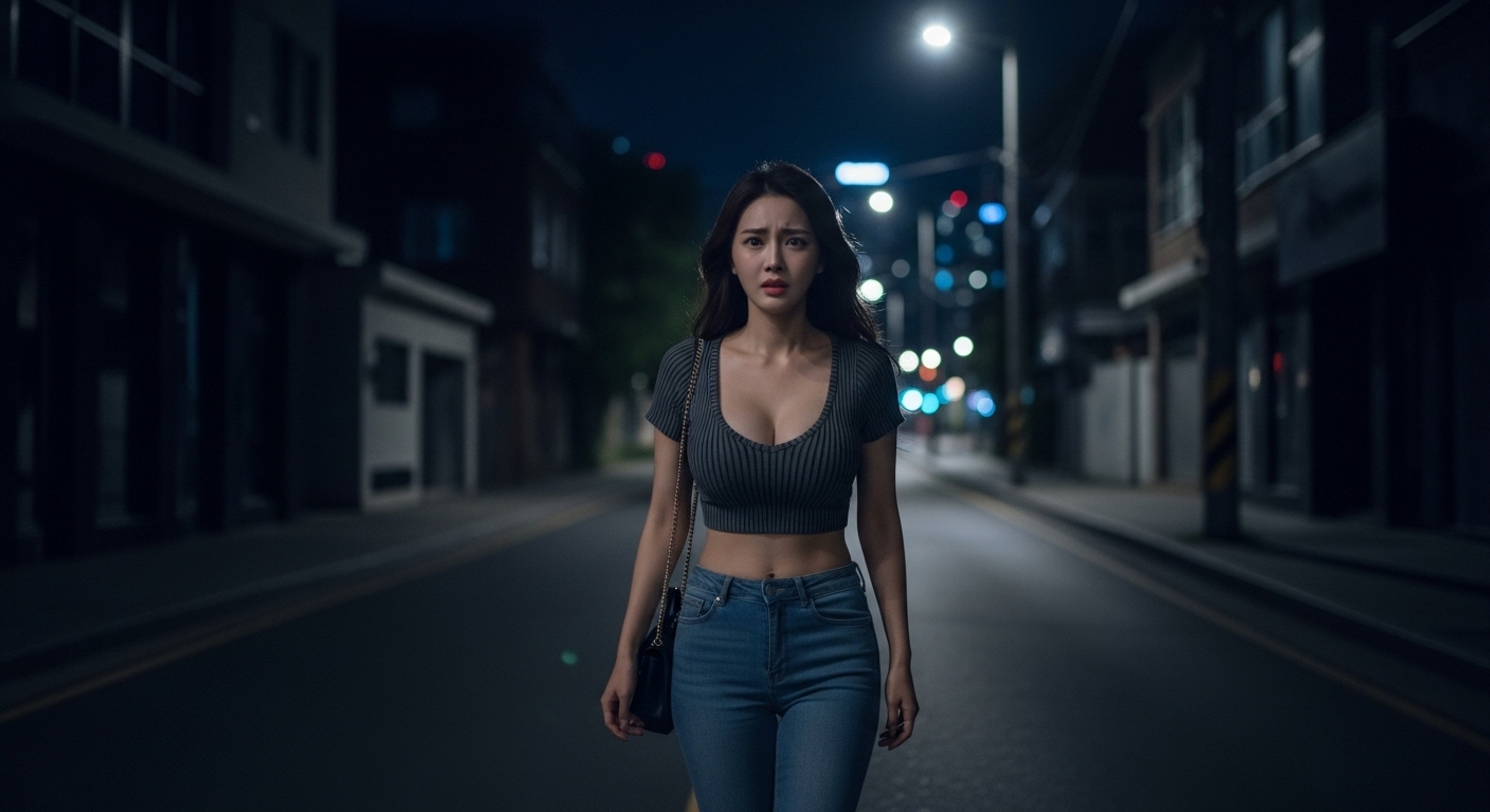 밤길을 걷는 여성