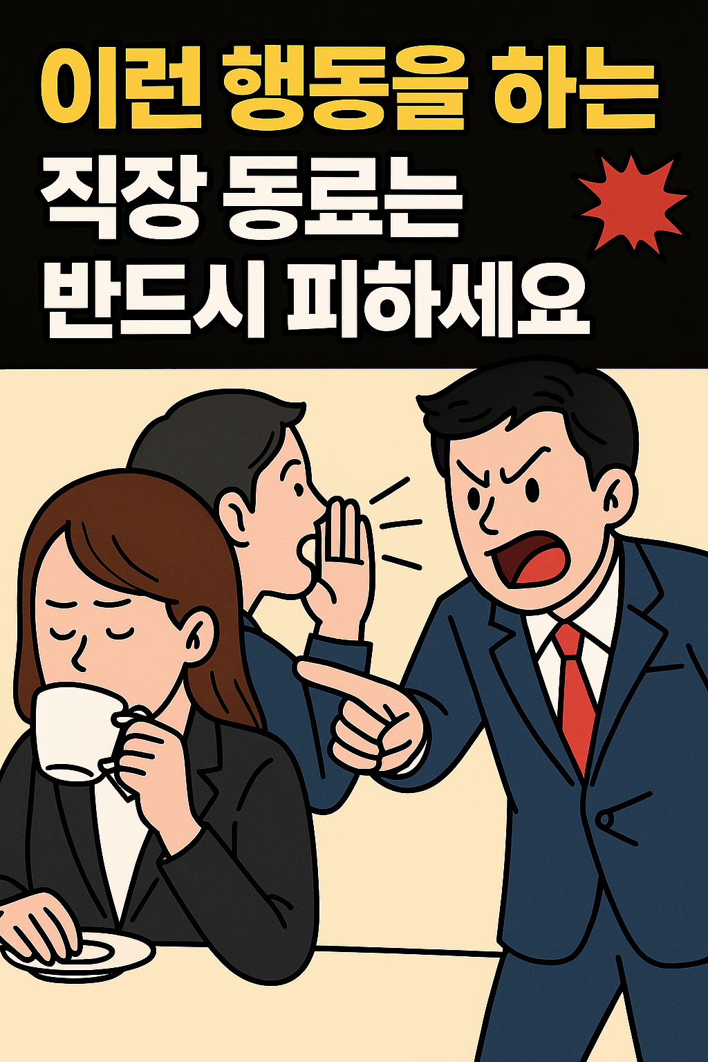 직장 내 피해야 할 동료 유형을 경고하는 한국어 인포그래픽