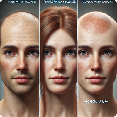 남성형, 여성형, 원형 탈모의 특징