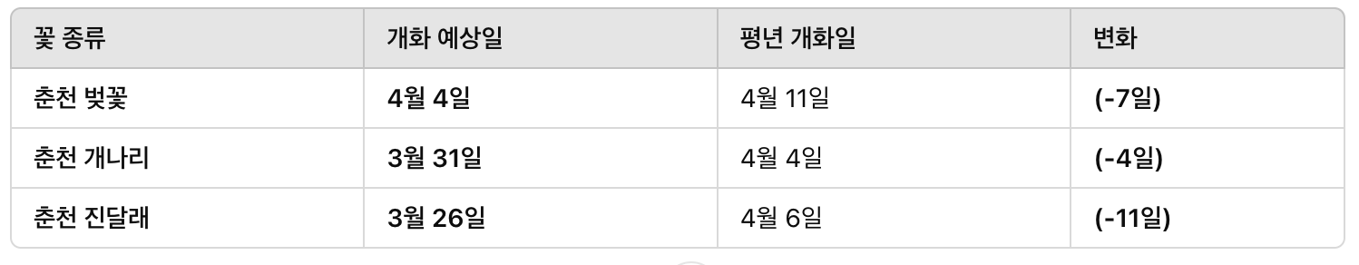 2025 춘천 벚꽃, 개나리, 진달래 개화 시기