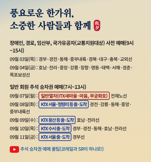 추석 기차표 열차표 예매 일정