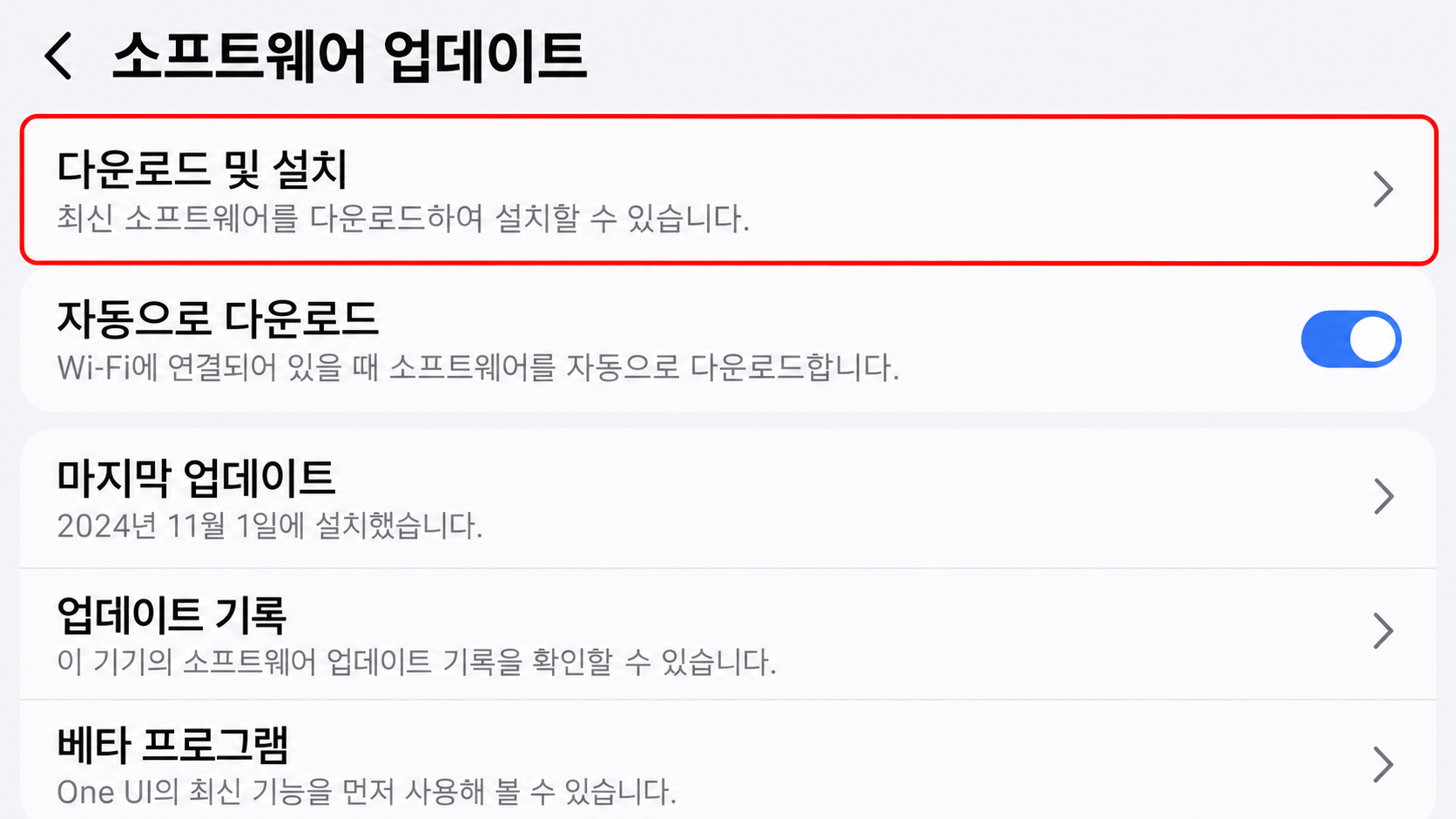 소프트웨어 업데이트 화면